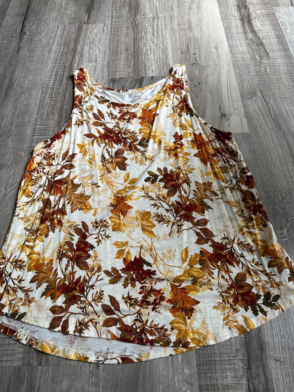Maurice’s 24/7 White Floral Tank Top with Autumn Leaves Print